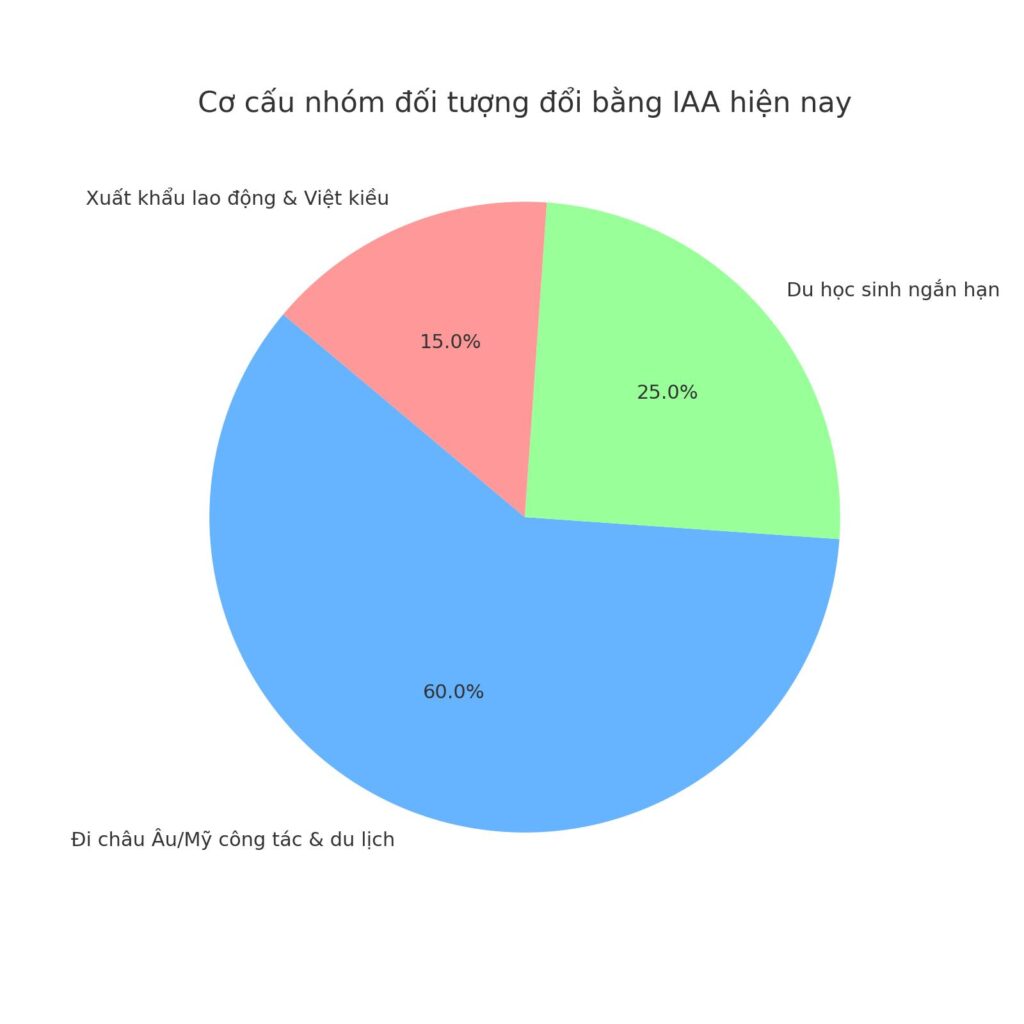 Biểu đồ tròn cơ cấu nhóm đối tượng sử dụng bằng lái xe quốc tế IAA